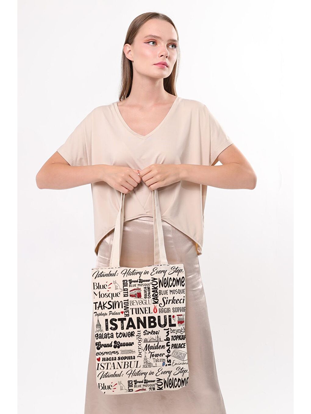 Ekru Kanvas Write İstanbul Baskılı Bez Çanta-3
