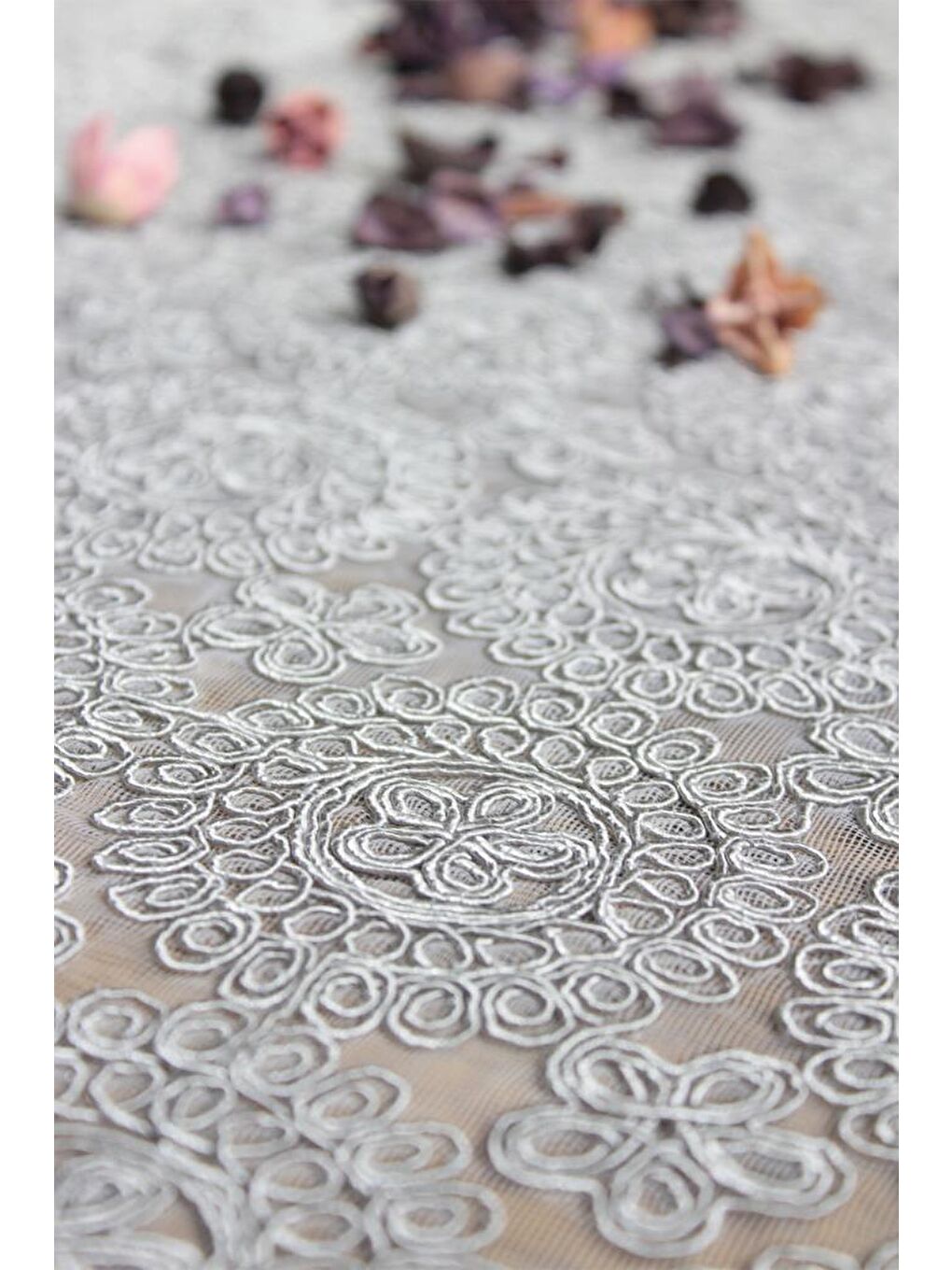 Papatya Kordone Tek Masa Örtüsü Gri-8