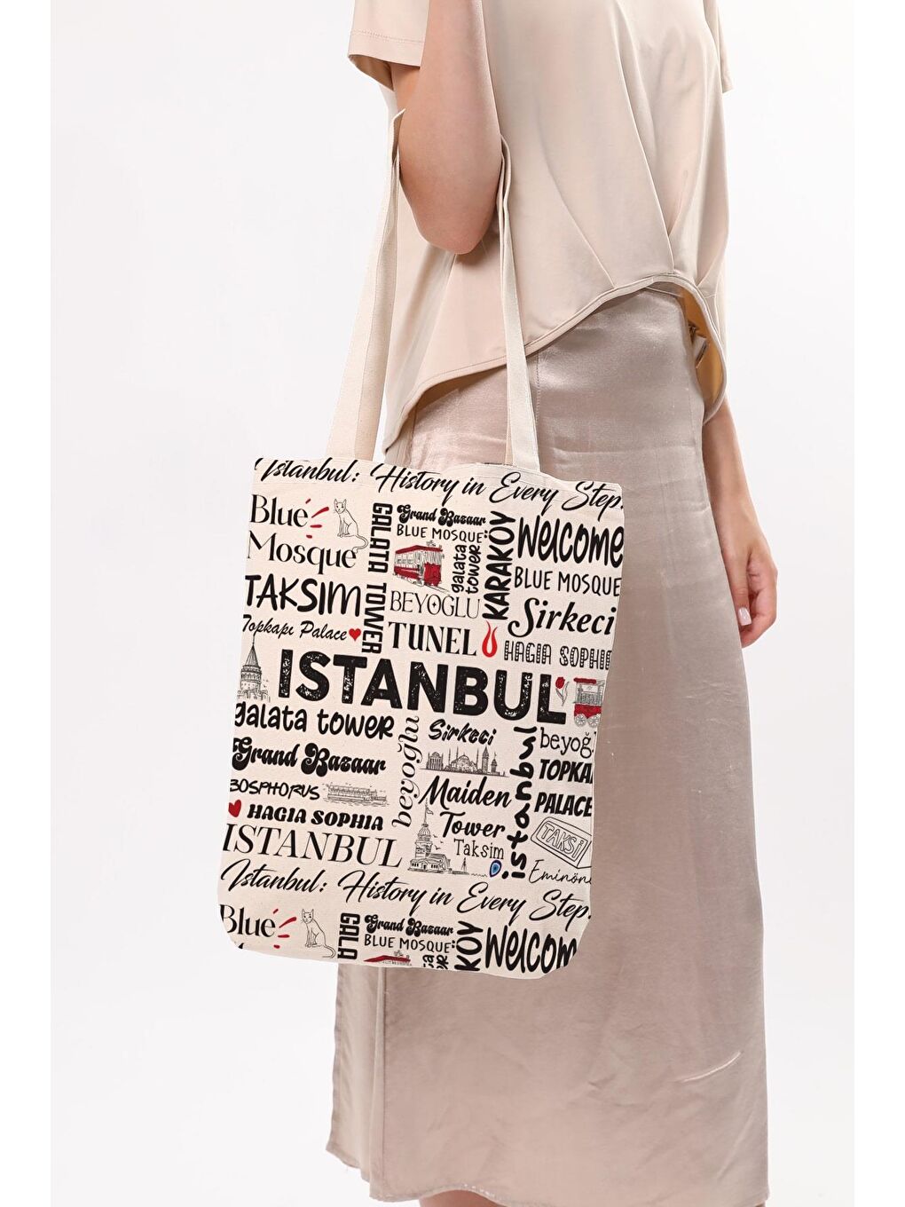 Ekru Kanvas Write İstanbul Baskılı Bez Çanta-4