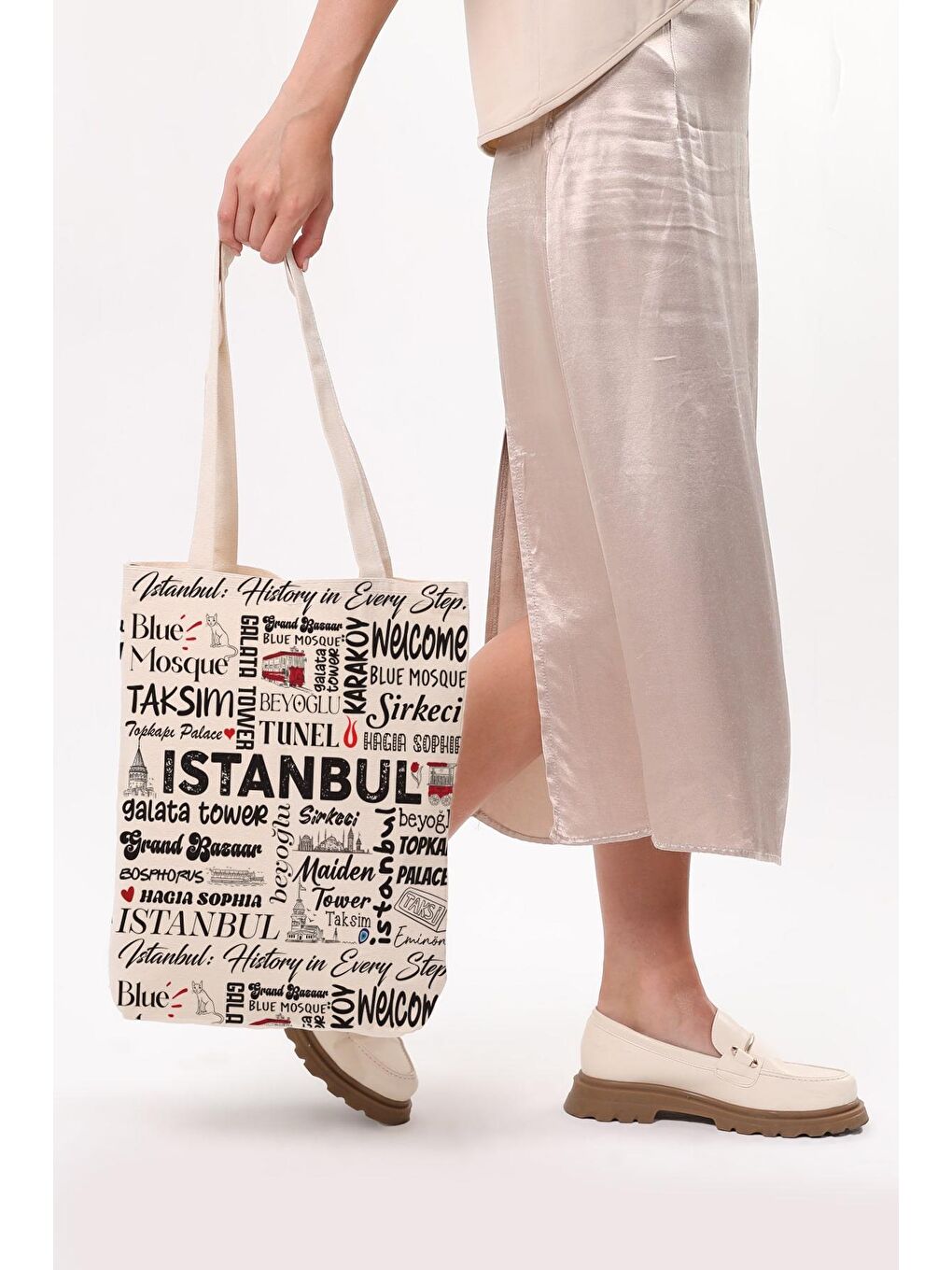 Ekru Kanvas Write İstanbul Baskılı Bez Çanta-5