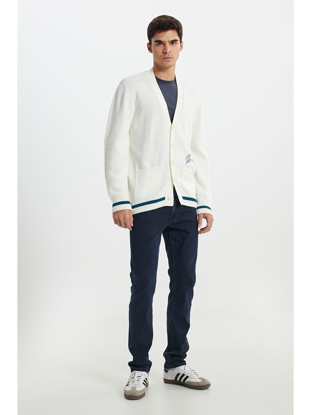 Regular Fit Normal Kesim Tam Düğmeli Ekru Triko Hırka-3