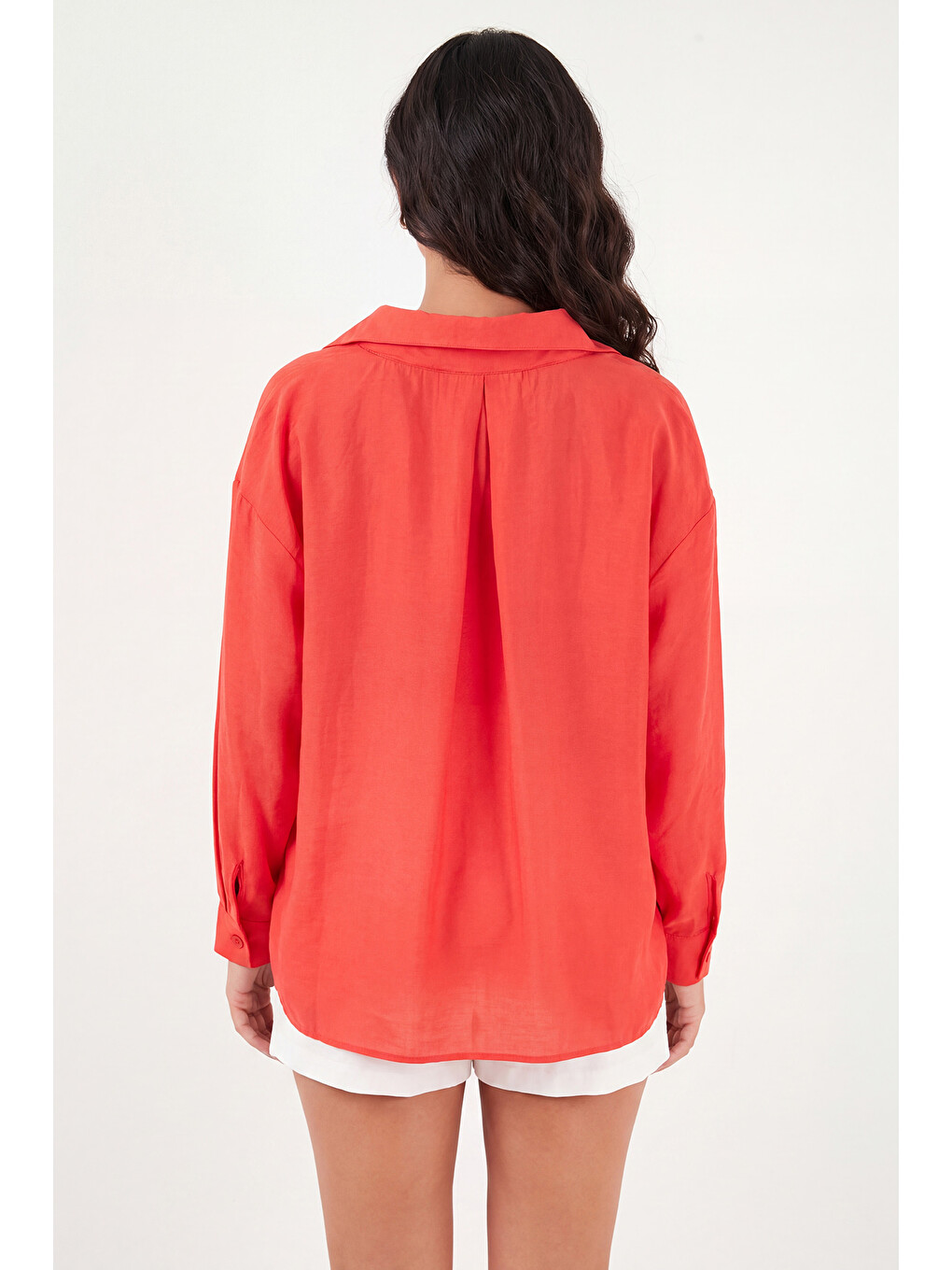 Kırmızı Modal Oversize Fit Uzun Kollu Kadın Gömlek 6834612-5
