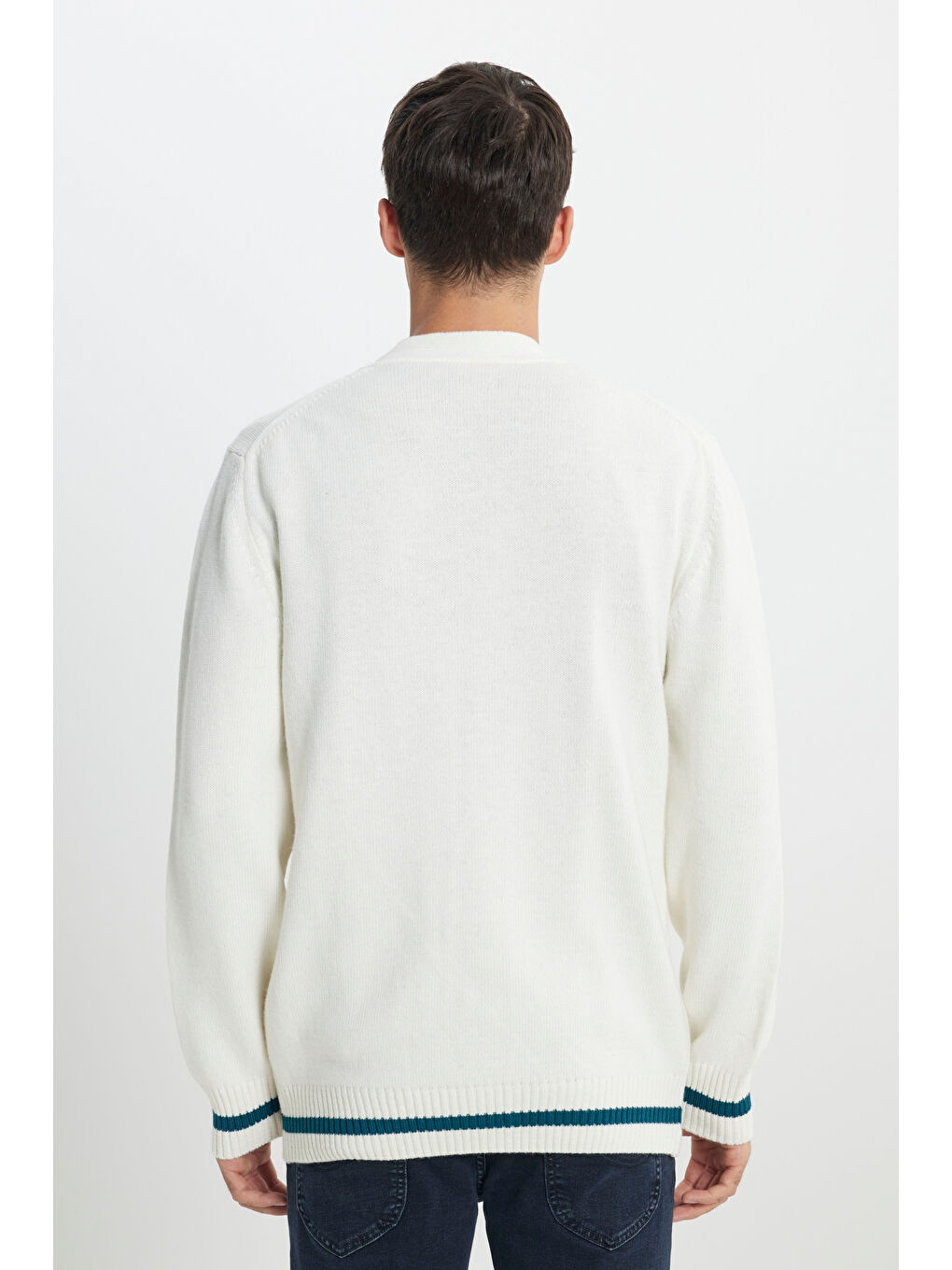 Regular Fit Normal Kesim Tam Düğmeli Ekru Triko Hırka-4