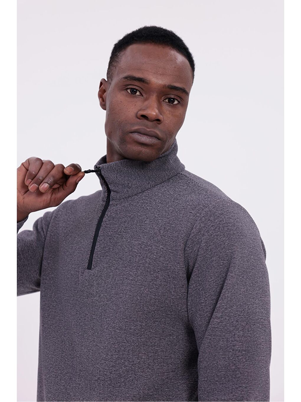 Mor Erkek Fit Dik Yaka Yarım Fermuarlı Sweatshirt Polar-1