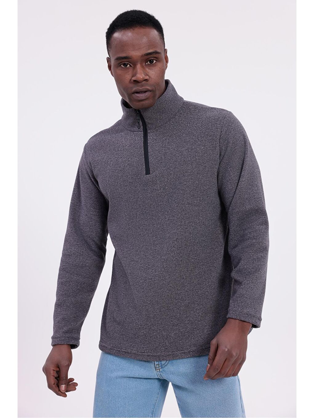 Mor Erkek Fit Dik Yaka Yarım Fermuarlı Sweatshirt Polar-2
