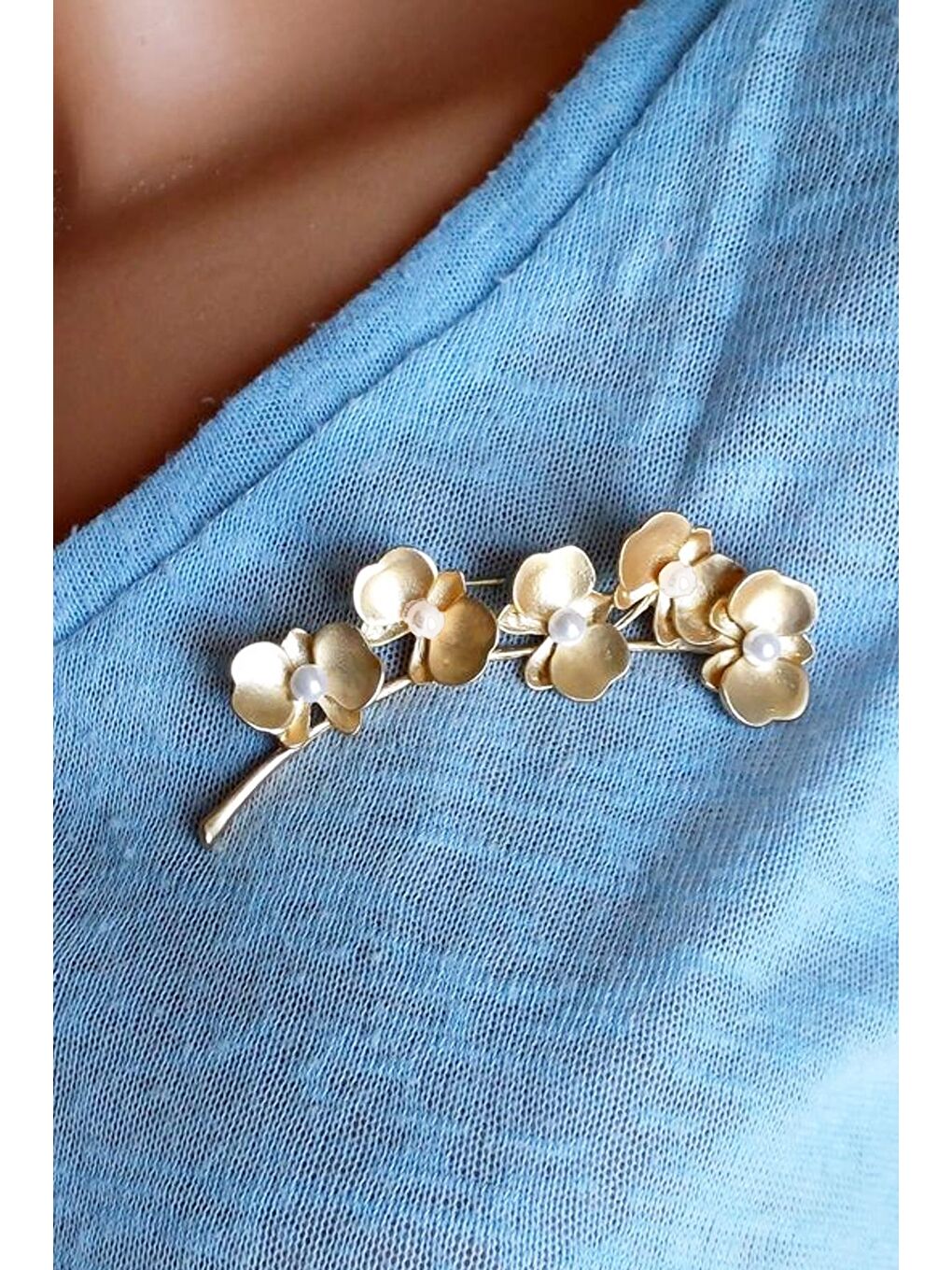 Sarı İnci Dalı Altın Kaplama kadın Broş yaka İğnesi-2