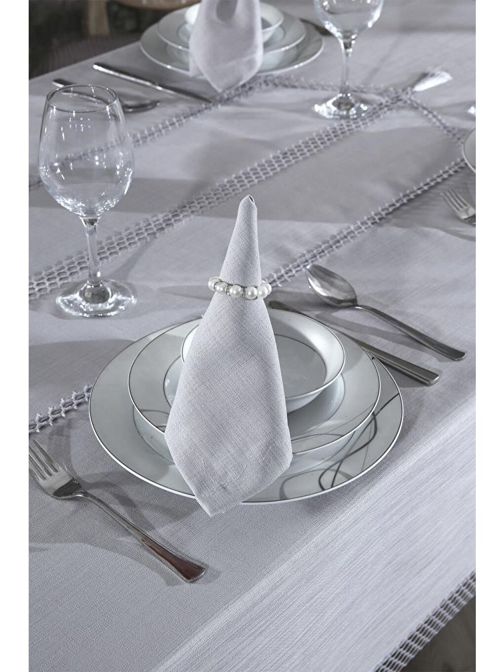 Simay Masa Örtüsü 26 Parça Gri-4