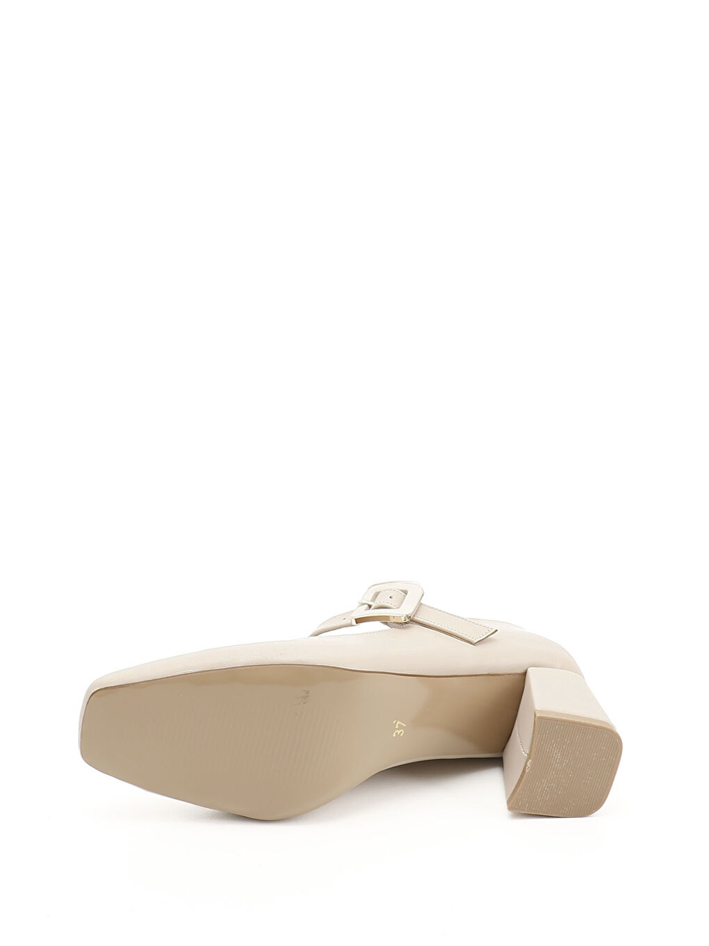 Bej Kadın TEN Küt Burun Kare Ökçe Ayakkabı-3