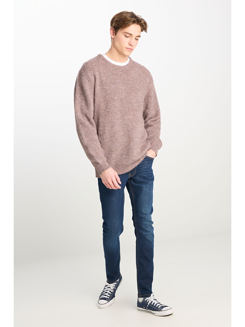 Regular Fit Bisiklet Yaka Mor Triko Kazak-2