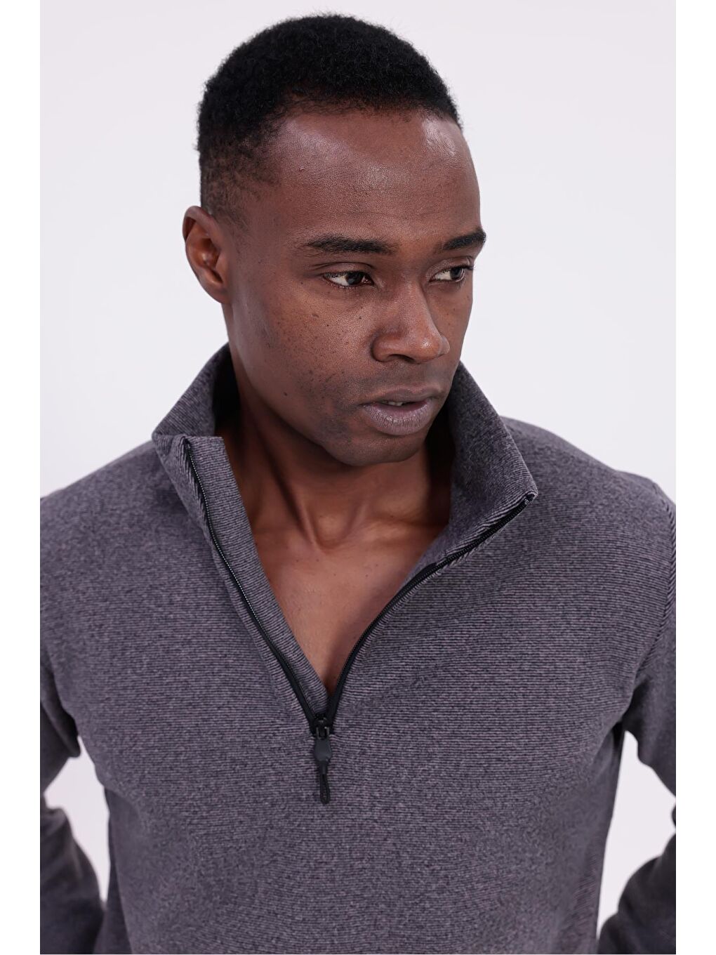 Mor Erkek Fit Dik Yaka Yarım Fermuarlı Sweatshirt Polar-6