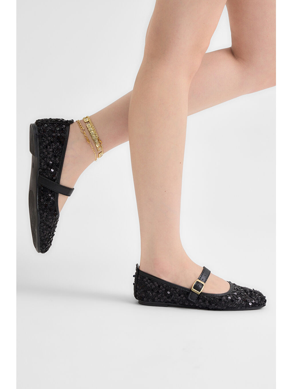 Kadın Siyah Siyah Rahat Kalıp Pullu Tokalı Günlük Babet-4