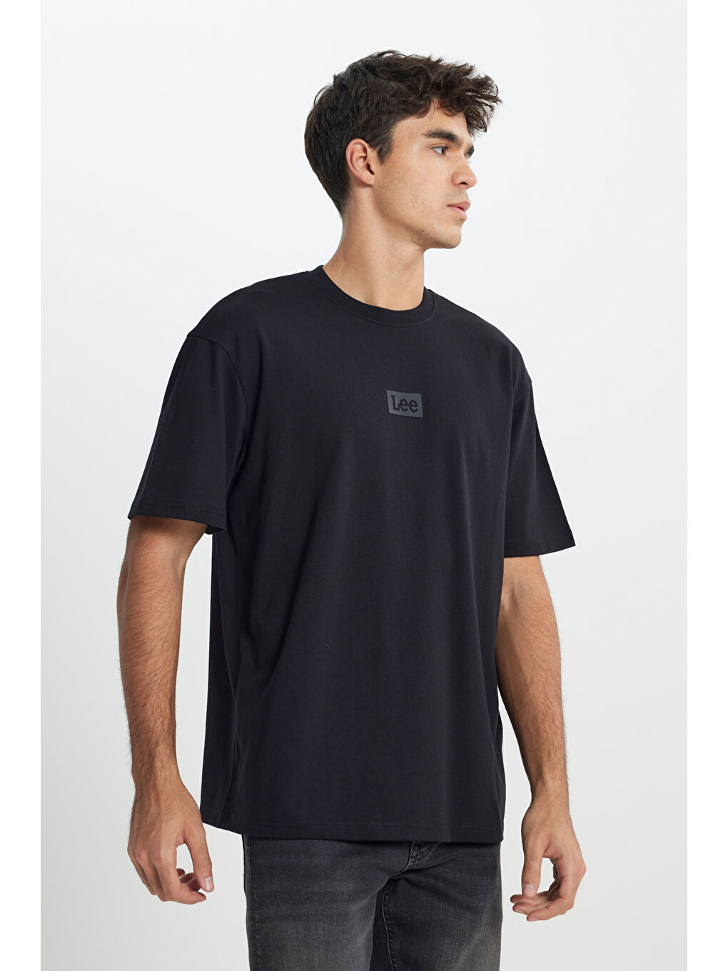 Loose Fit Bisiklet Yaka %100 Pamuk Siyah Tişört-1