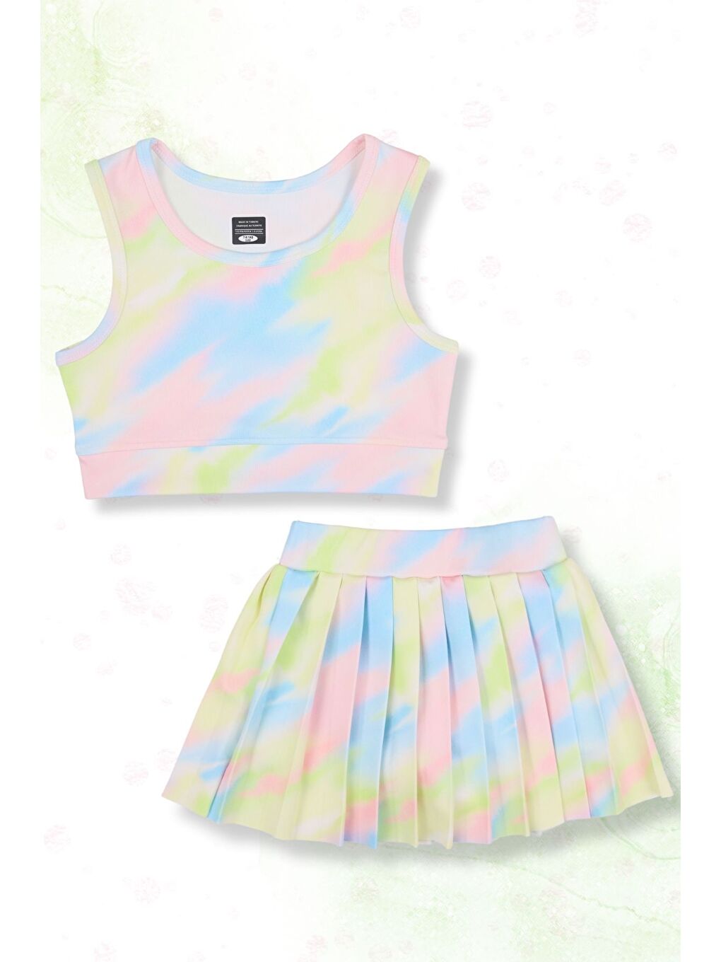 Sarı Kız Çocuk Kabartmalı Şort Etekli Crop Sporcu Mayo Takım