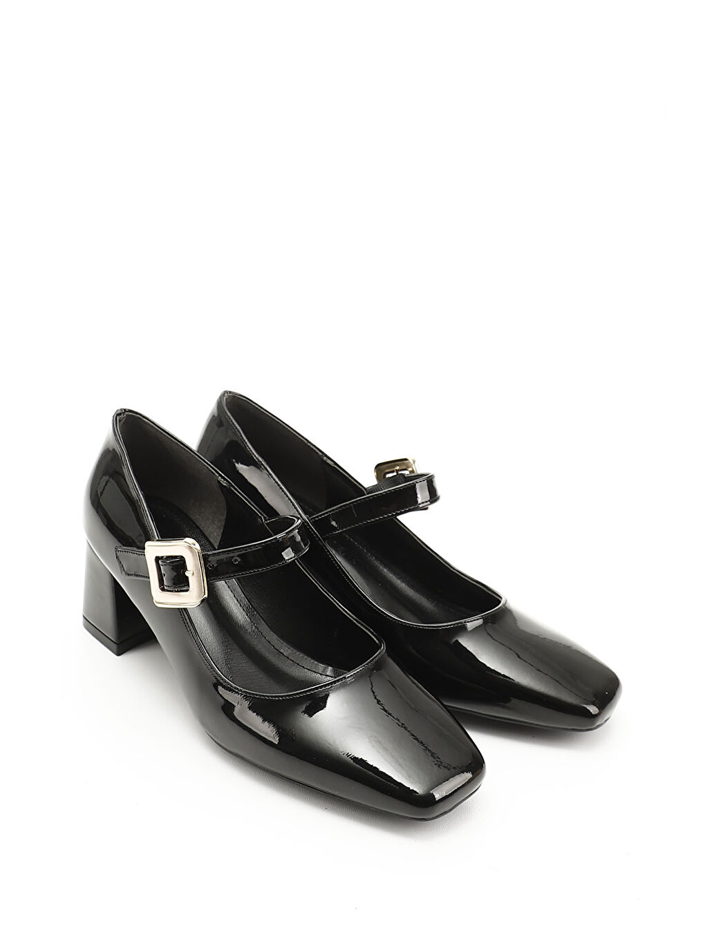 Kırmızı Kadın BAKIR-SİYAH Küt Burun Kare Ökçe Ayakkabı-1