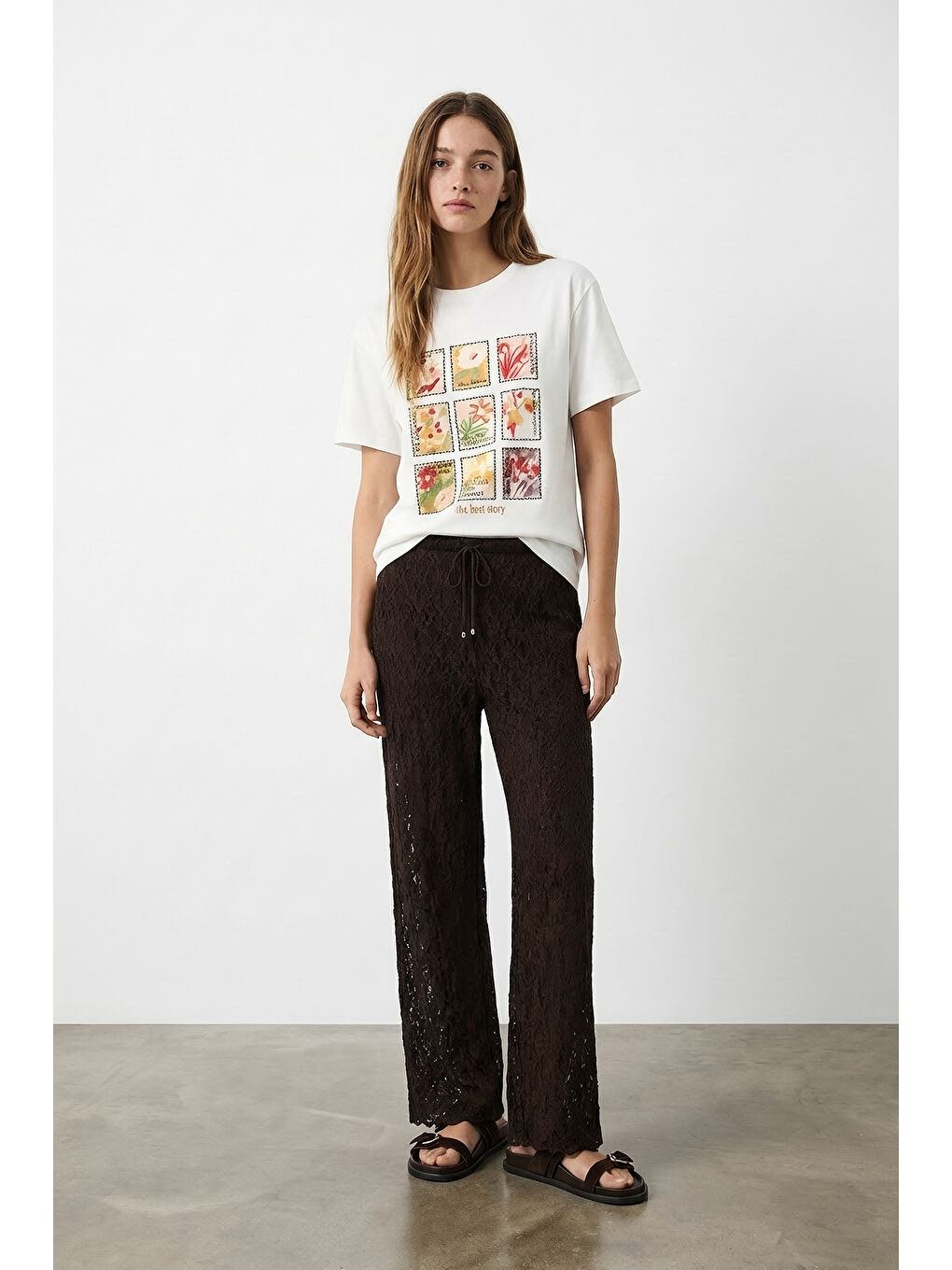 Bol Paça Şortlu Dantel Pantolon Kahverengi