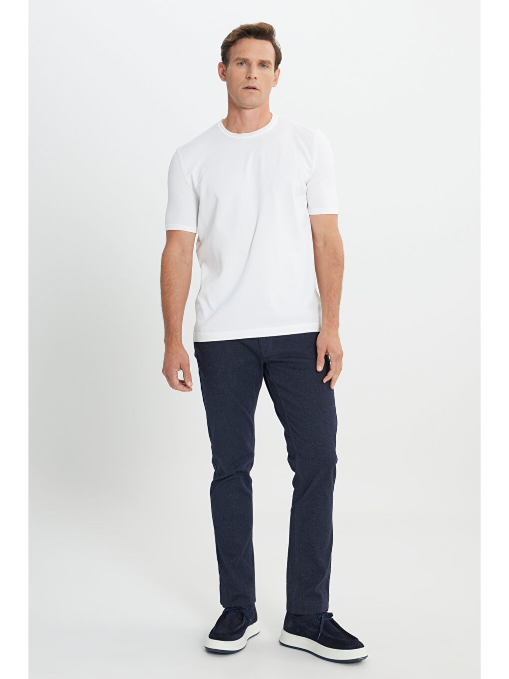 Erkek Ekru Standart Fit Normal Kesim Bisiklet Yaka Triko Tişört-1