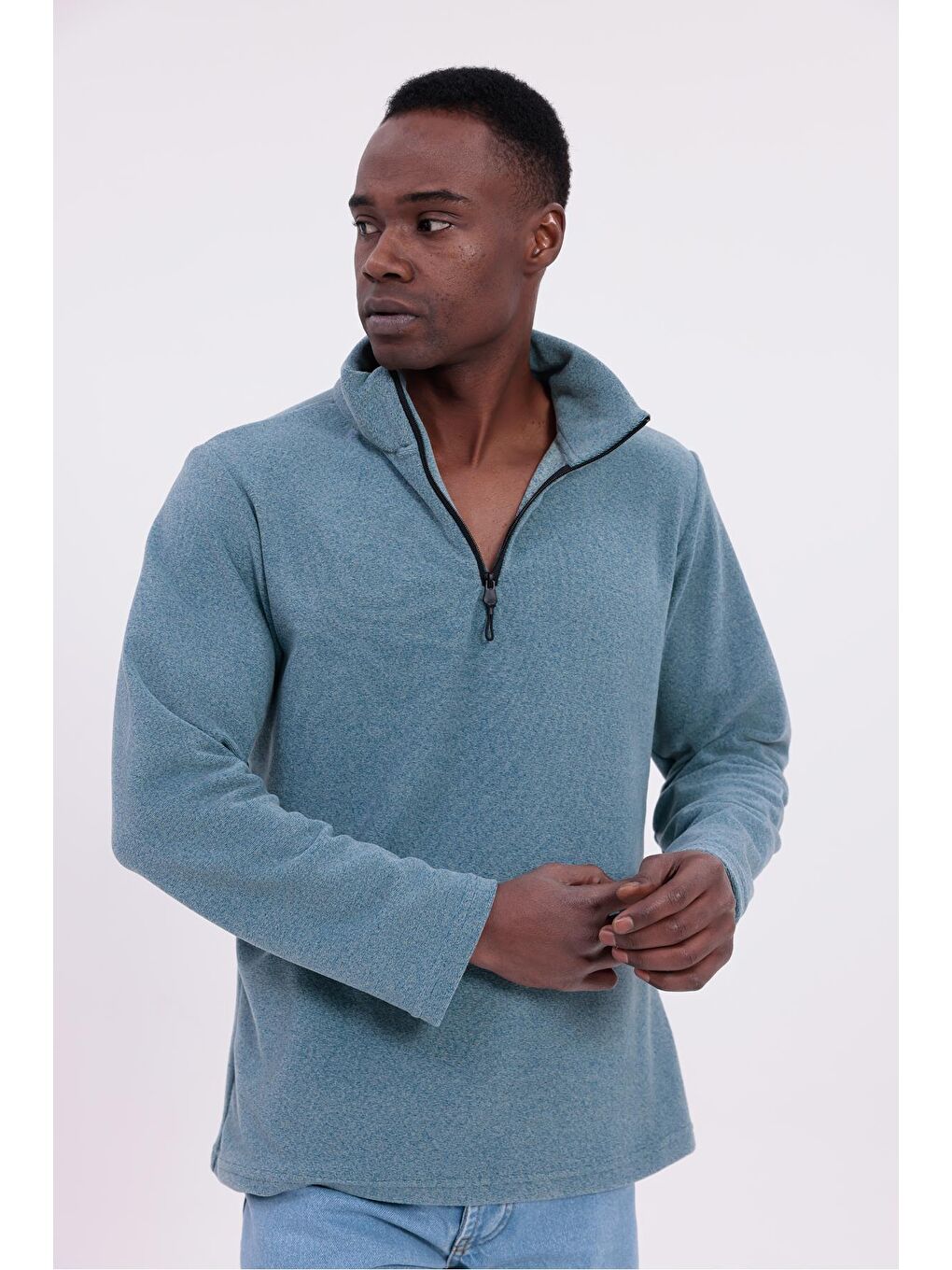 Mavi Erkek Fit Dik Yaka Yarım Fermuarlı Sweatshirt Polar-1