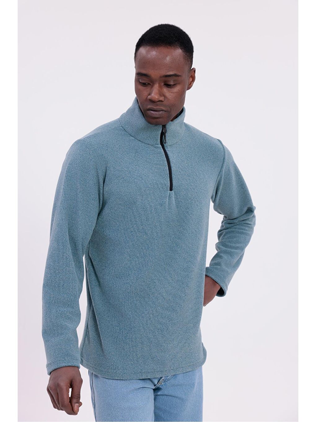 Mavi Erkek Fit Dik Yaka Yarım Fermuarlı Sweatshirt Polar-2