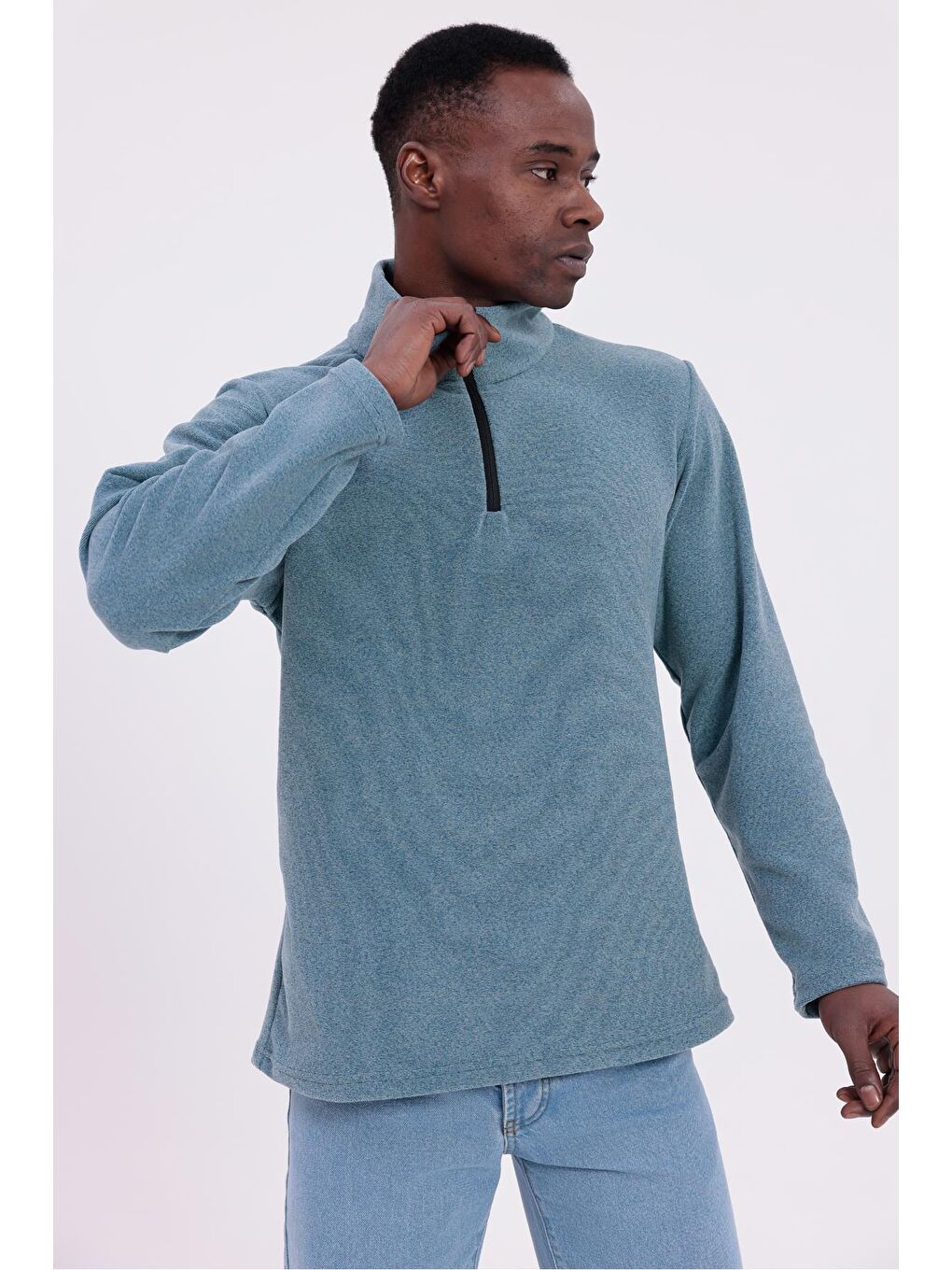 Mavi Erkek Fit Dik Yaka Yarım Fermuarlı Sweatshirt Polar-3