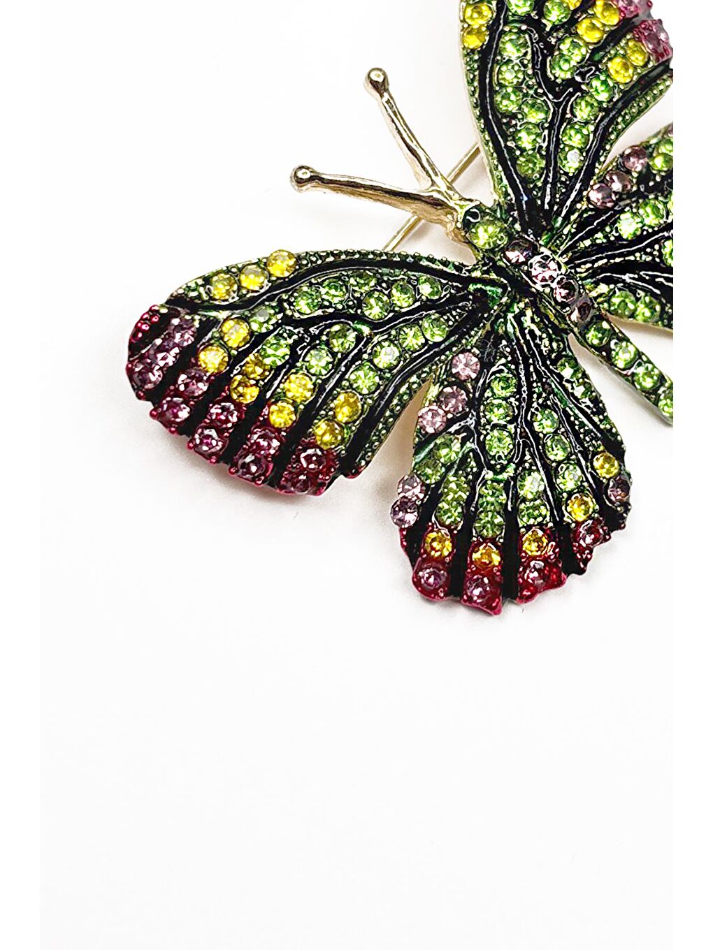 Yeşil Renkli kristal Taşlı kelebek broş Yaka İğnesi-2