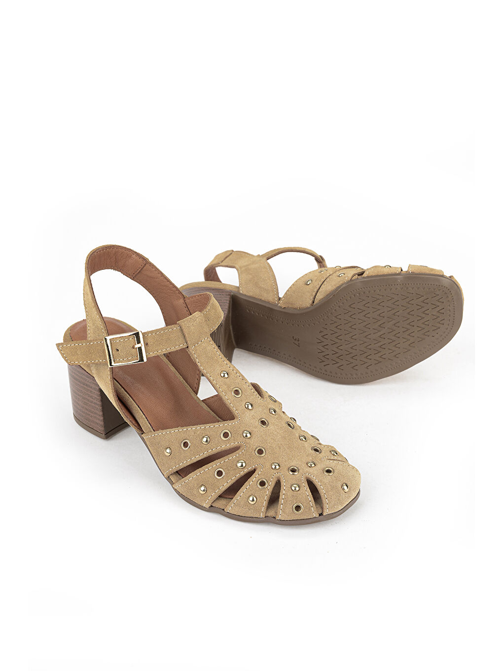 Kadın Hakiki Deri Topuklu Sandalet 1611050Z8425 Bej-3