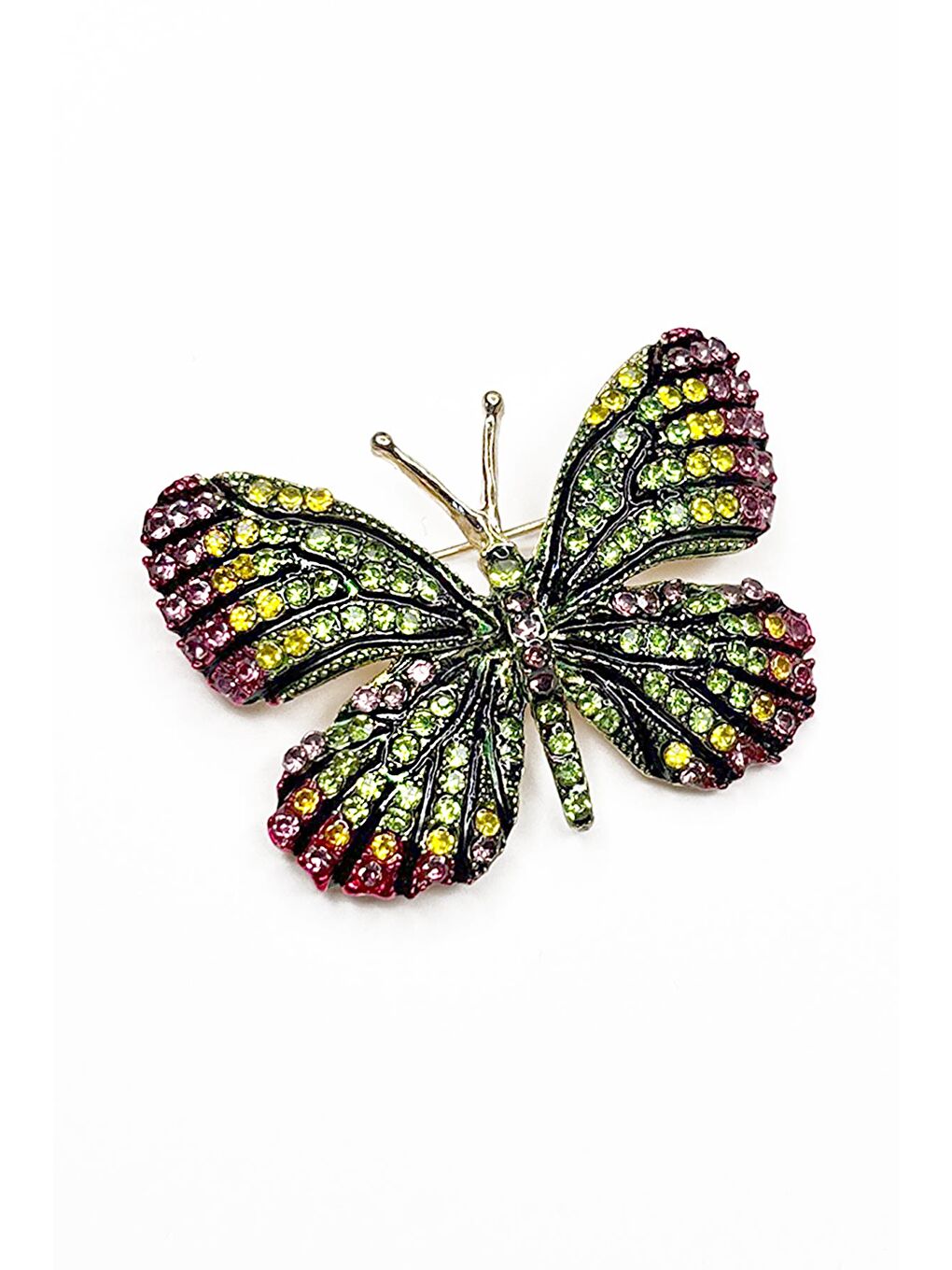 Yeşil Renkli kristal Taşlı kelebek broş Yaka İğnesi-3