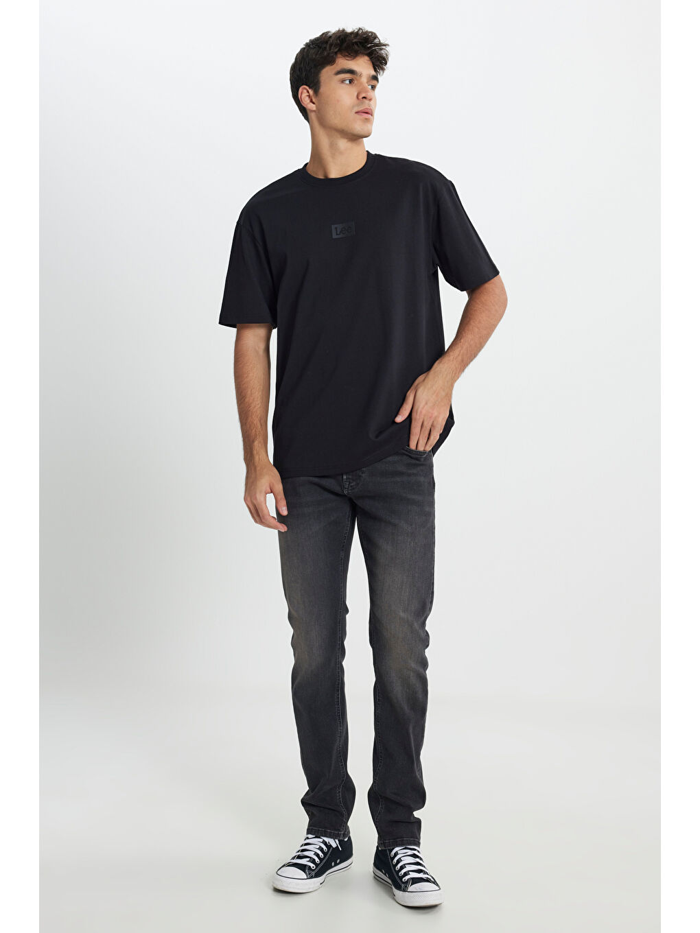 Loose Fit Bisiklet Yaka %100 Pamuk Siyah Tişört-2