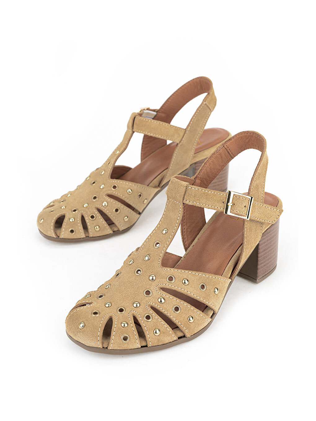 Kadın Hakiki Deri Topuklu Sandalet 1611050Z8425 Bej-4