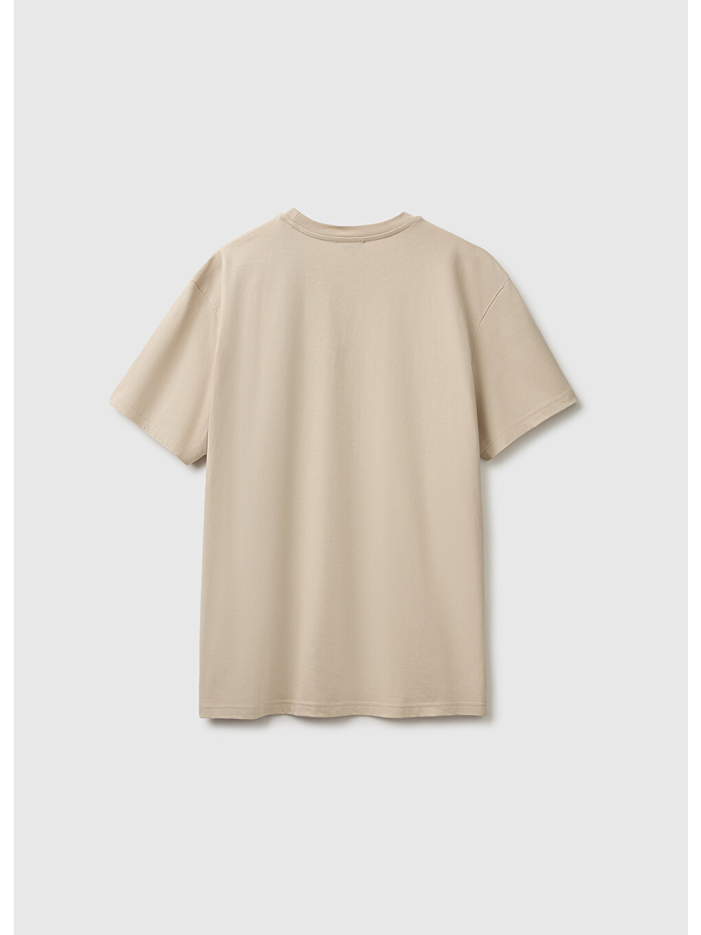 Erkek Bej %100 Pamuk Logolu Bisiklet Yaka T-shirt-1