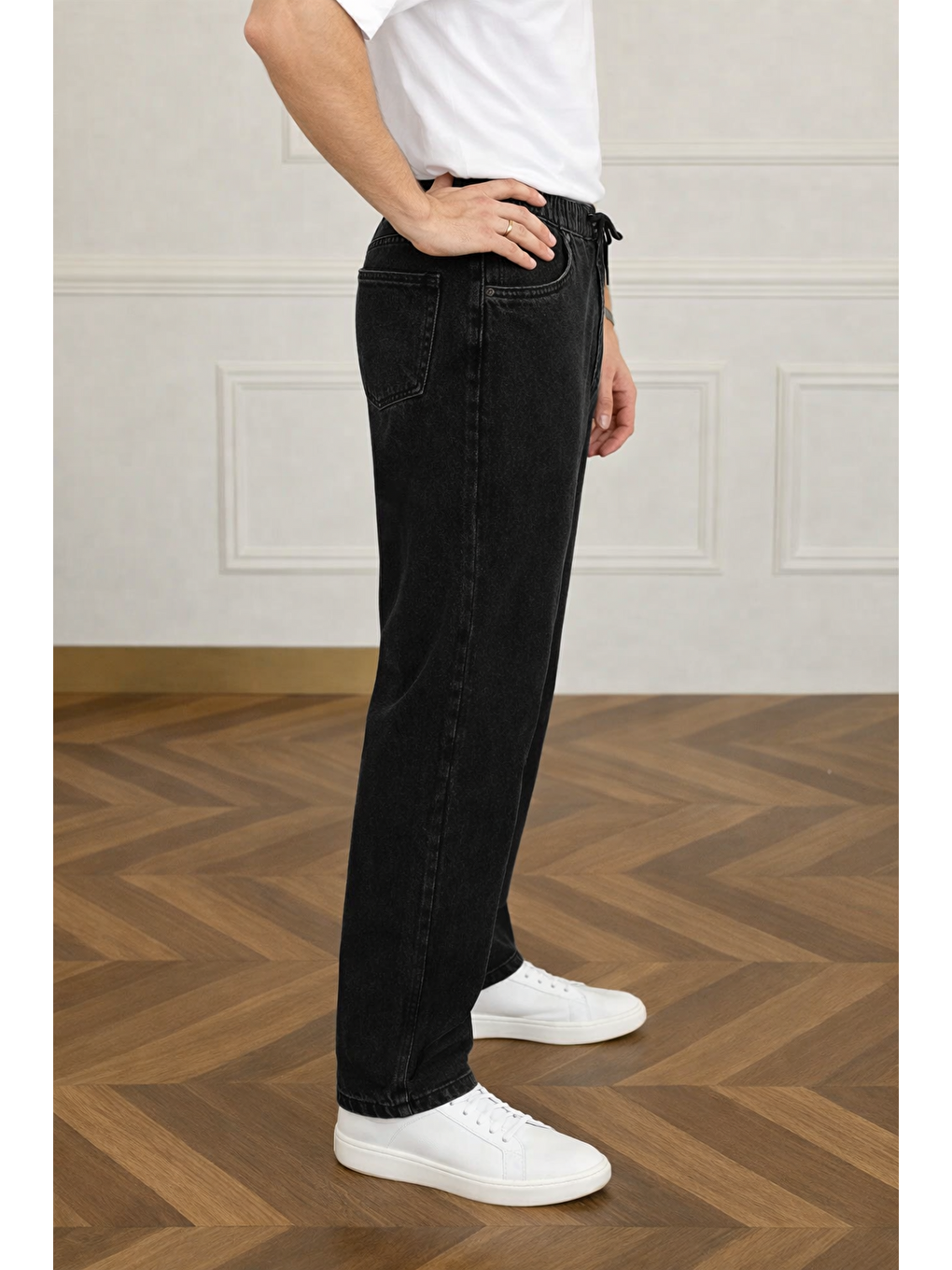 Erkek Trend Günlük Bol Paça Baggy Siyah Pantolon-2