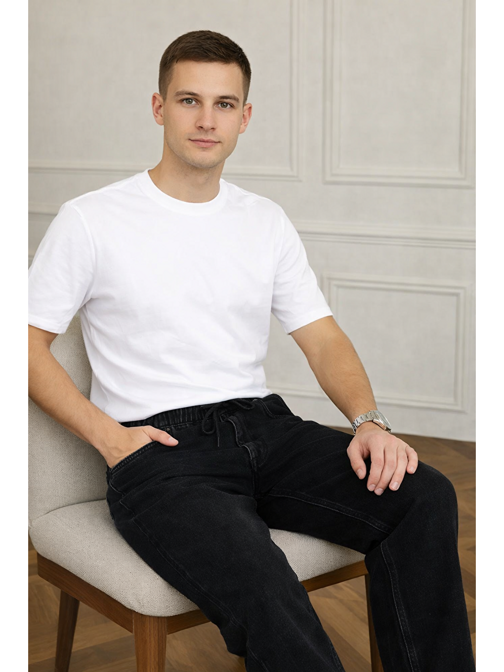 Erkek Trend Günlük Bol Paça Baggy Siyah Pantolon-3