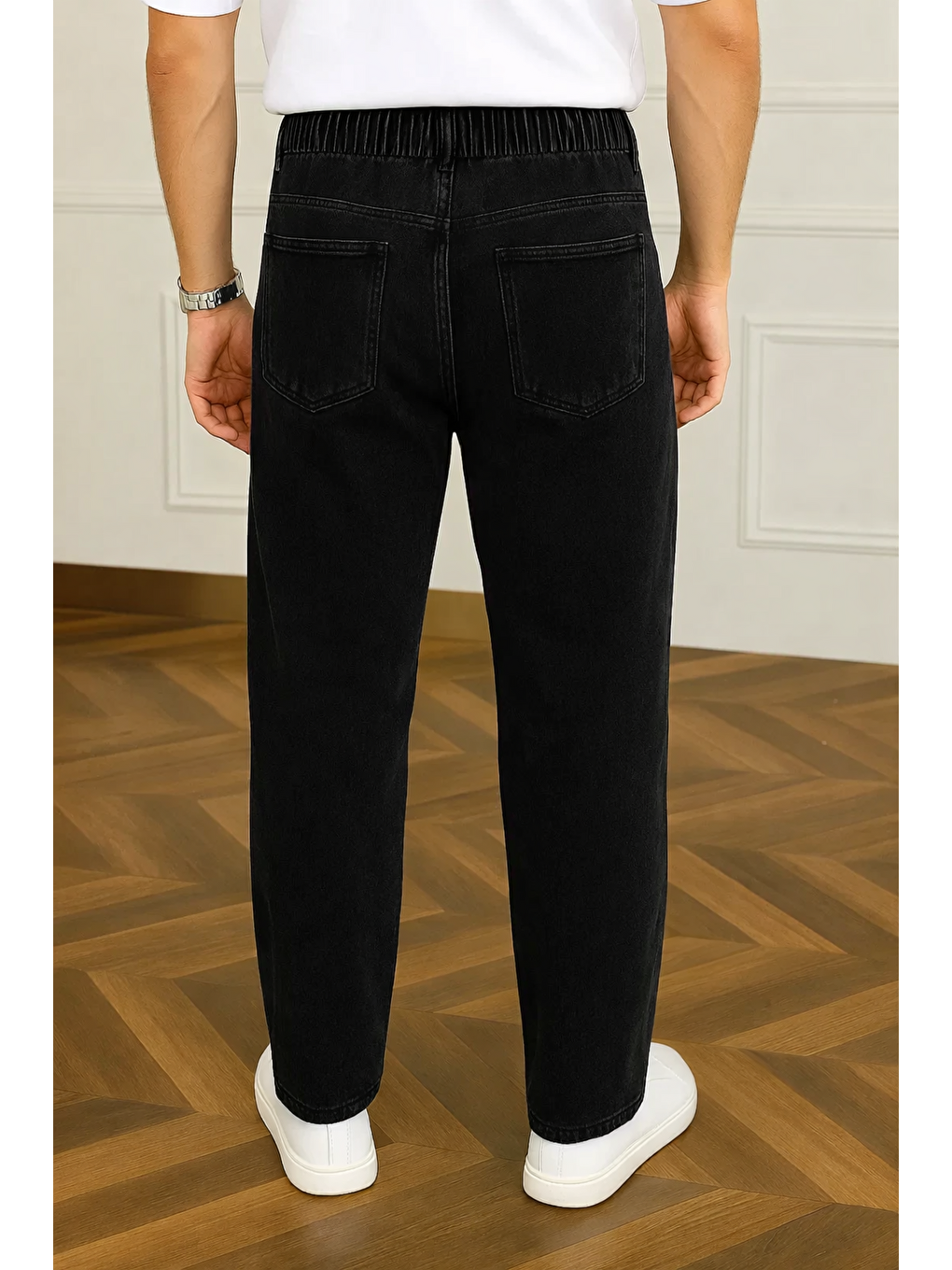 Erkek Trend Günlük Bol Paça Baggy Siyah Pantolon-4