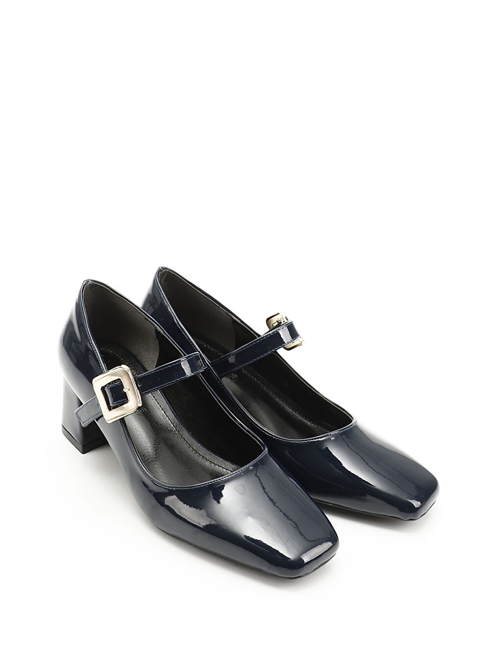 Lacivert Kadın AÇIK LACİVERT Küt Burun Kare Ökçe Ayakkabı-1