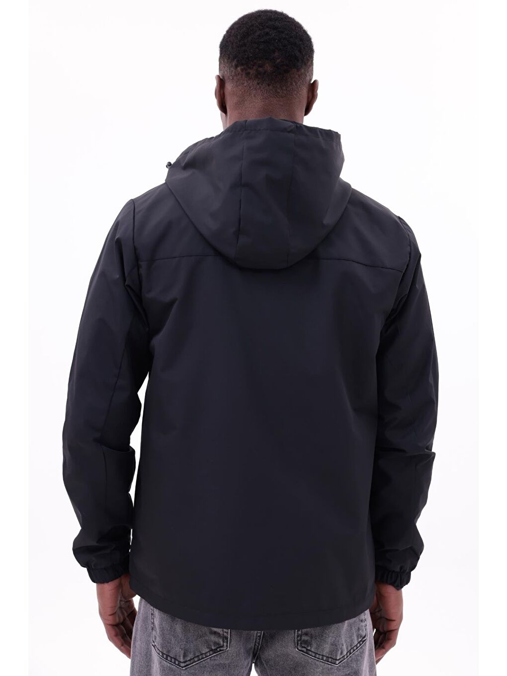 Siyah Erkek Çıkarılabilir Kapüşonlu Yağmurluk-7