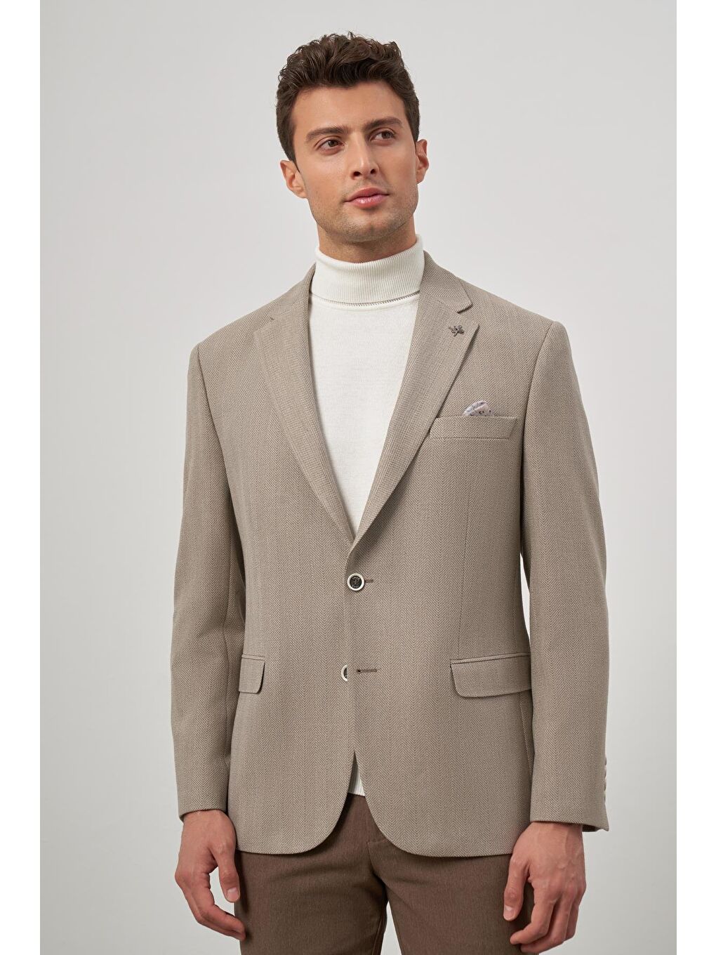 Sütlü Kahverengi Baskılı Mono Yaka 4 Drop Comfort Fit Classic Ceket 1002245157