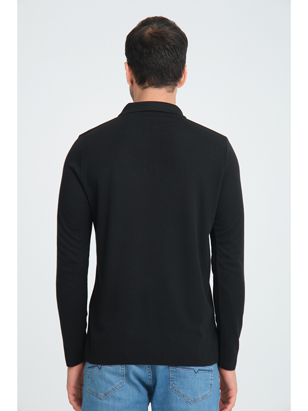 Erkek Triko Yarım Fermuarlı Siyah Polo Yaka T-shirt-3