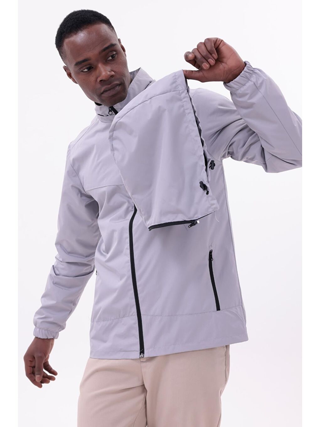 Bej Erkek Çıkarılabilir Kapüşonlu Yağmurluk-1