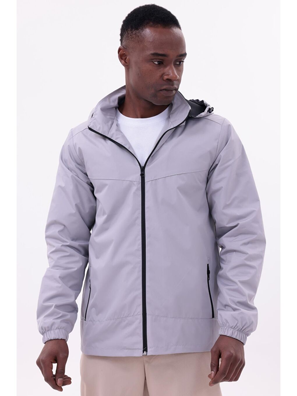 Bej Erkek Çıkarılabilir Kapüşonlu Yağmurluk-2