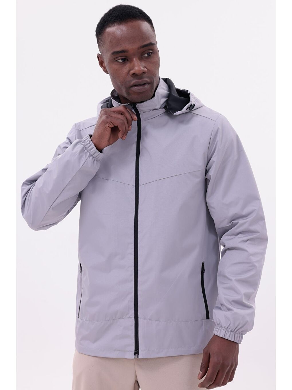 Bej Erkek Çıkarılabilir Kapüşonlu Yağmurluk-3