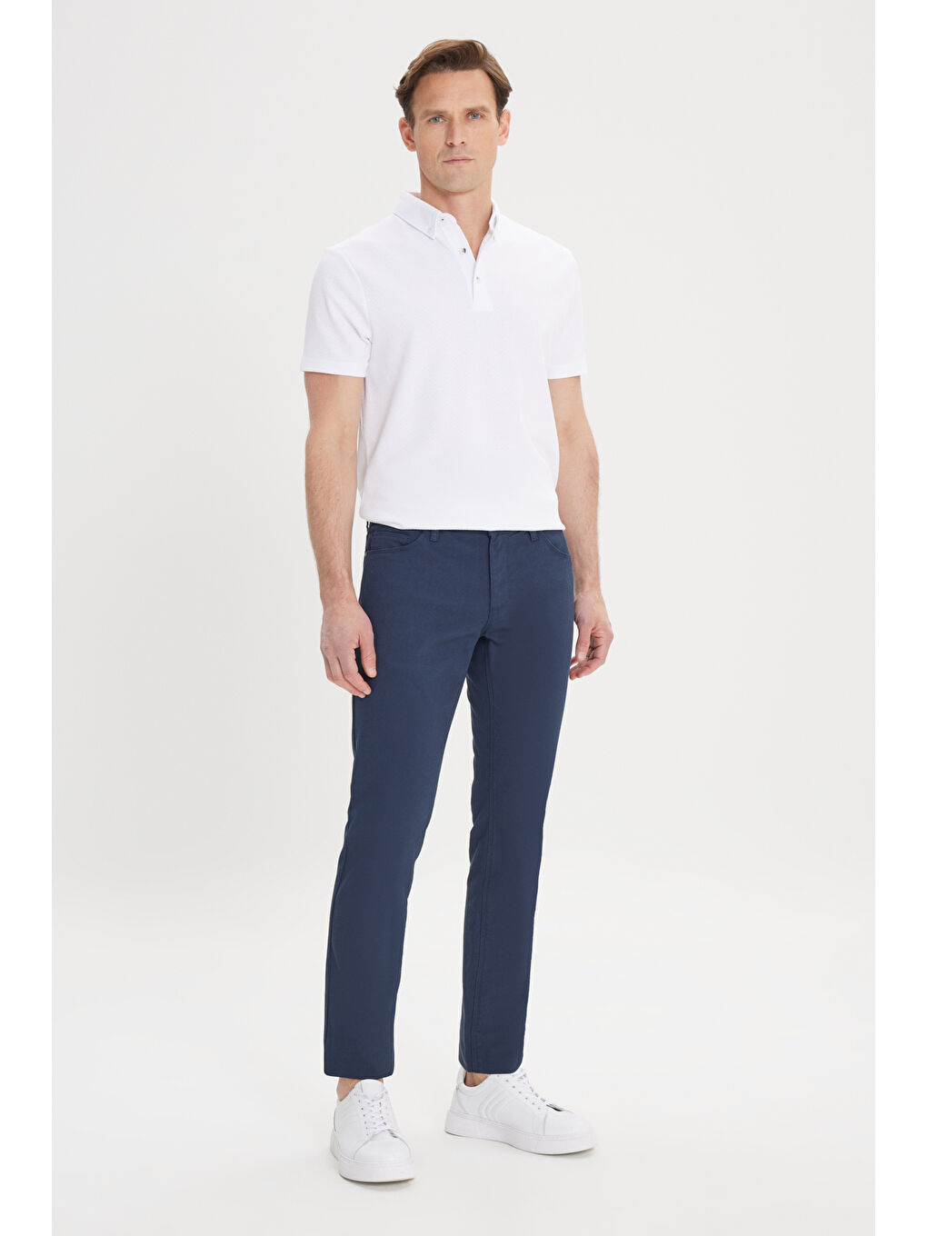 Erkek Lacivert Slim Fit Dar Kesim 5 Cep Armürlü Esnek Pantolon-2