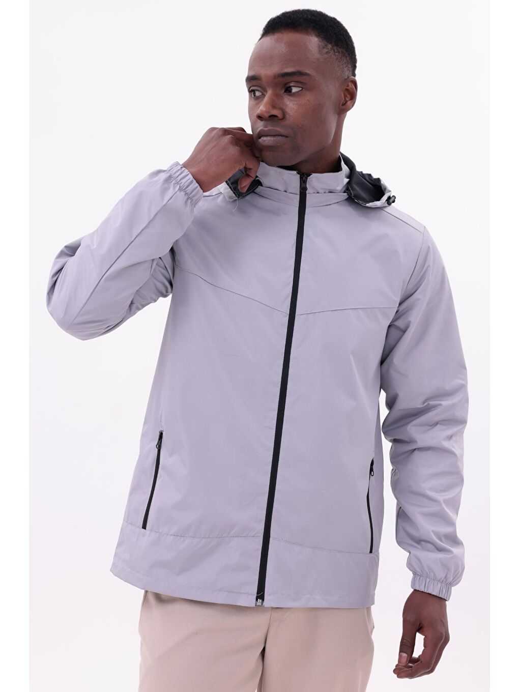 Bej Erkek Çıkarılabilir Kapüşonlu Yağmurluk-4