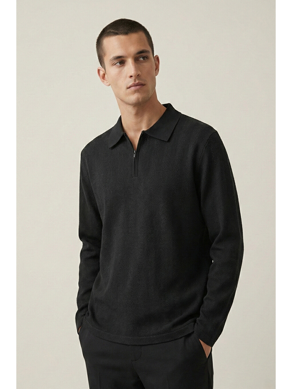 Erkek Triko Slim Fit Siyah Polo Yaka Tişört