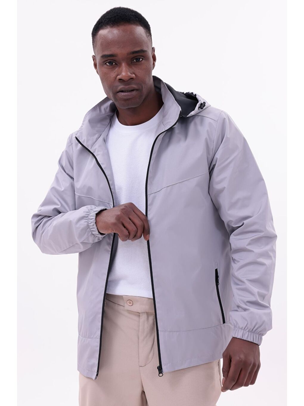 Bej Erkek Çıkarılabilir Kapüşonlu Yağmurluk-5