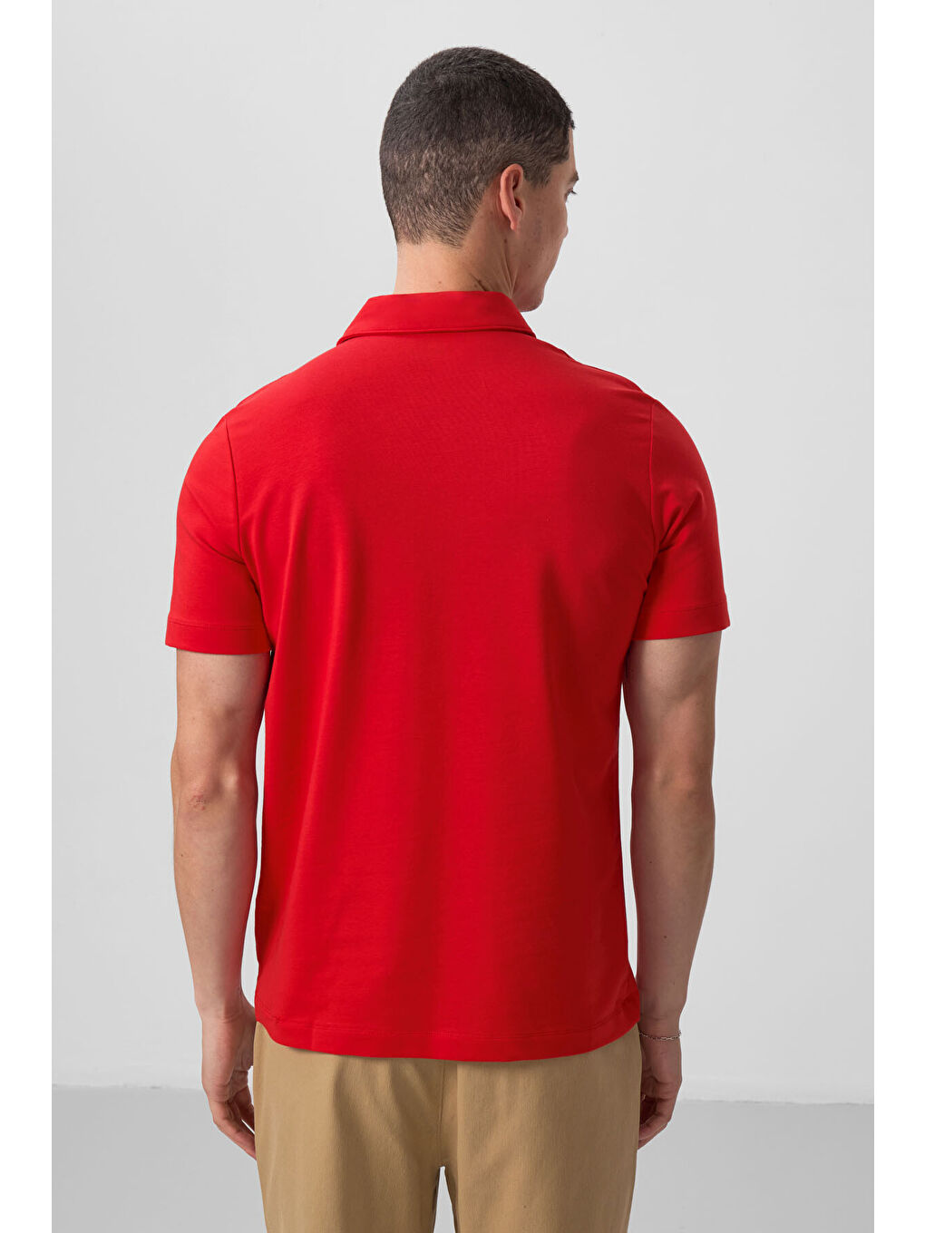 Kırmızı Basic Göğüs Logolu Standart Kalıp Triko Polo Yaka Erkek Tişört - 87768-4
