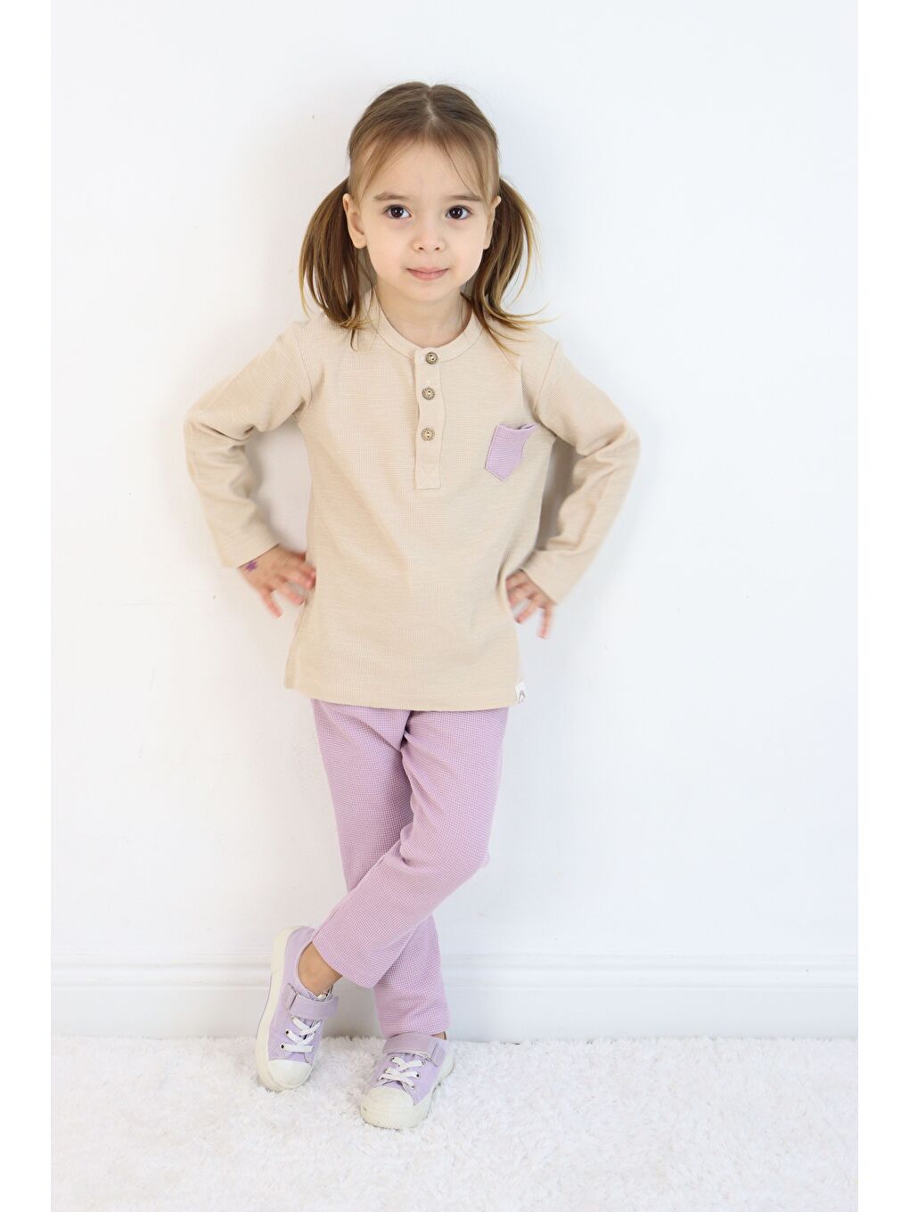 Lila Bisiklet Yaka Uzun Kollu Kız Bebek 2'li Takım-2