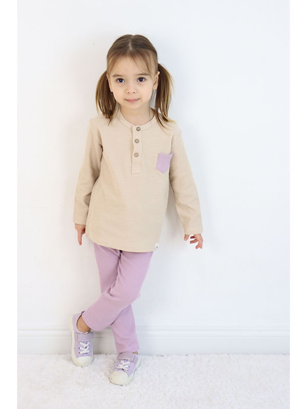 Lila Bisiklet Yaka Uzun Kollu Kız Bebek 2'li Takım-3