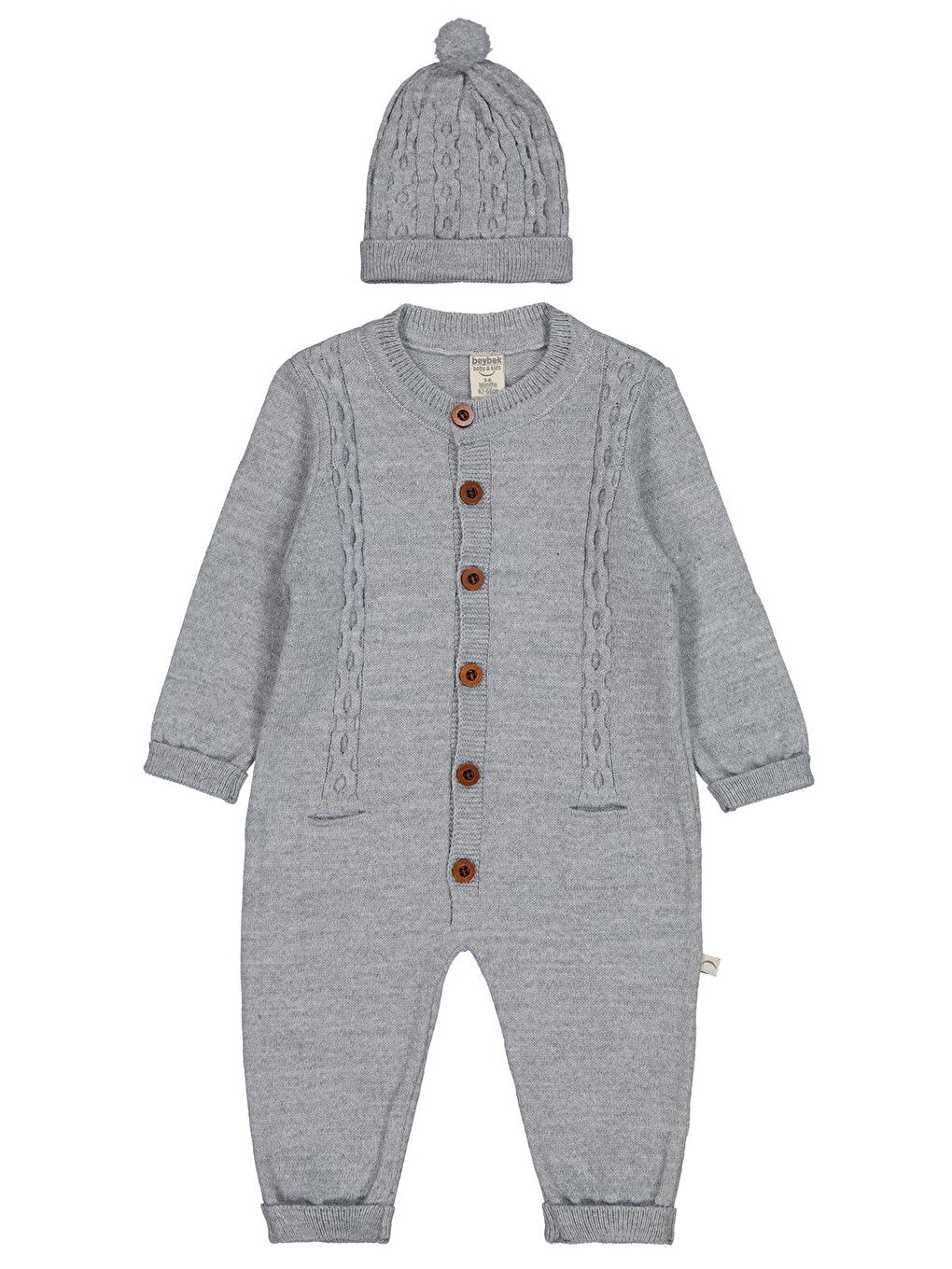 Beybek Düğmeli 3-12 Ay Tulum - Gri 9-12 Ay