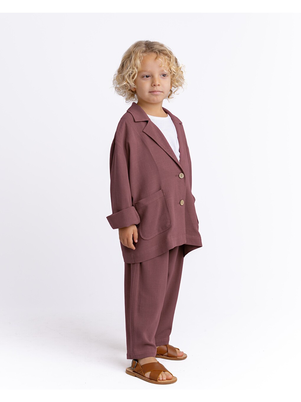 Keten Blazer Ceket 2-7 Yaş Mürdüm-1