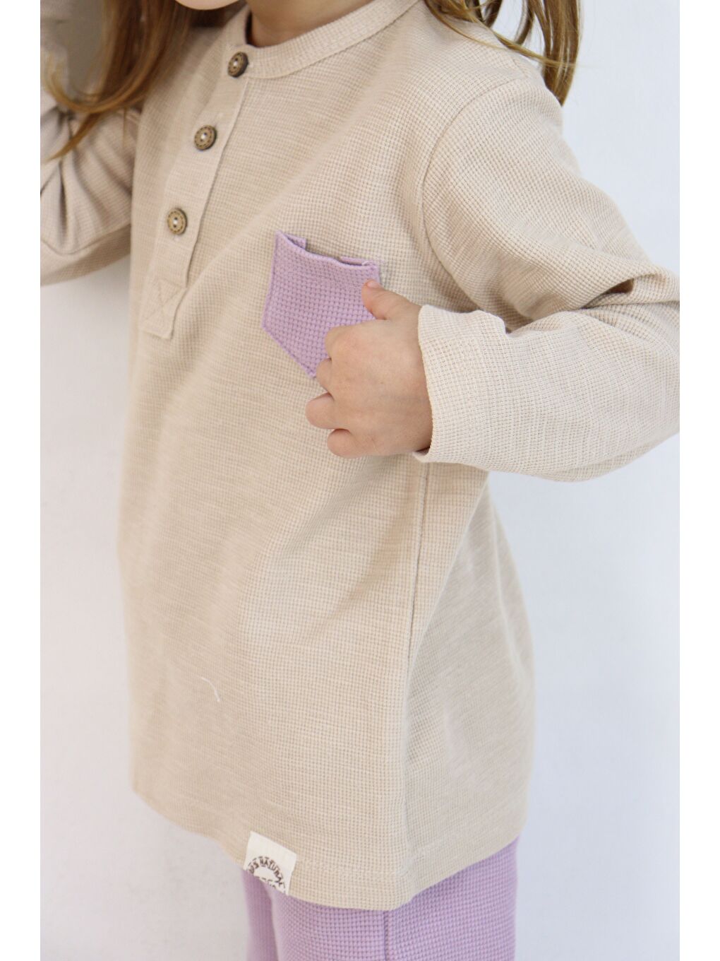 Lila Bisiklet Yaka Uzun Kollu Kız Bebek 2'li Takım-4