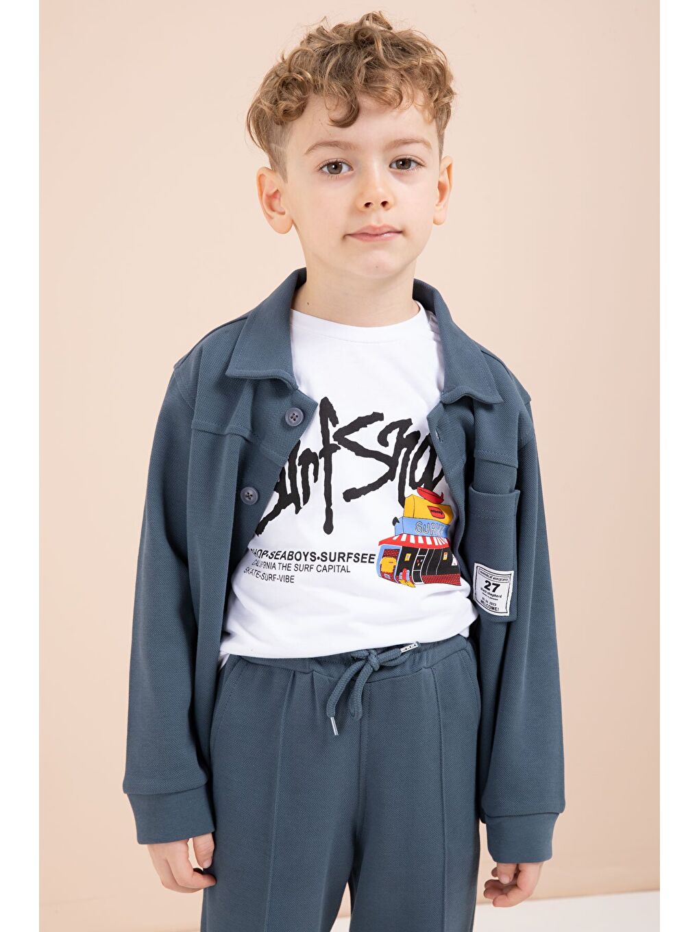 Mavi Arma Detaylı Gömlekli Duble Paça Pantolonlu Erkek Çocuk 3lü Takım 23620-3